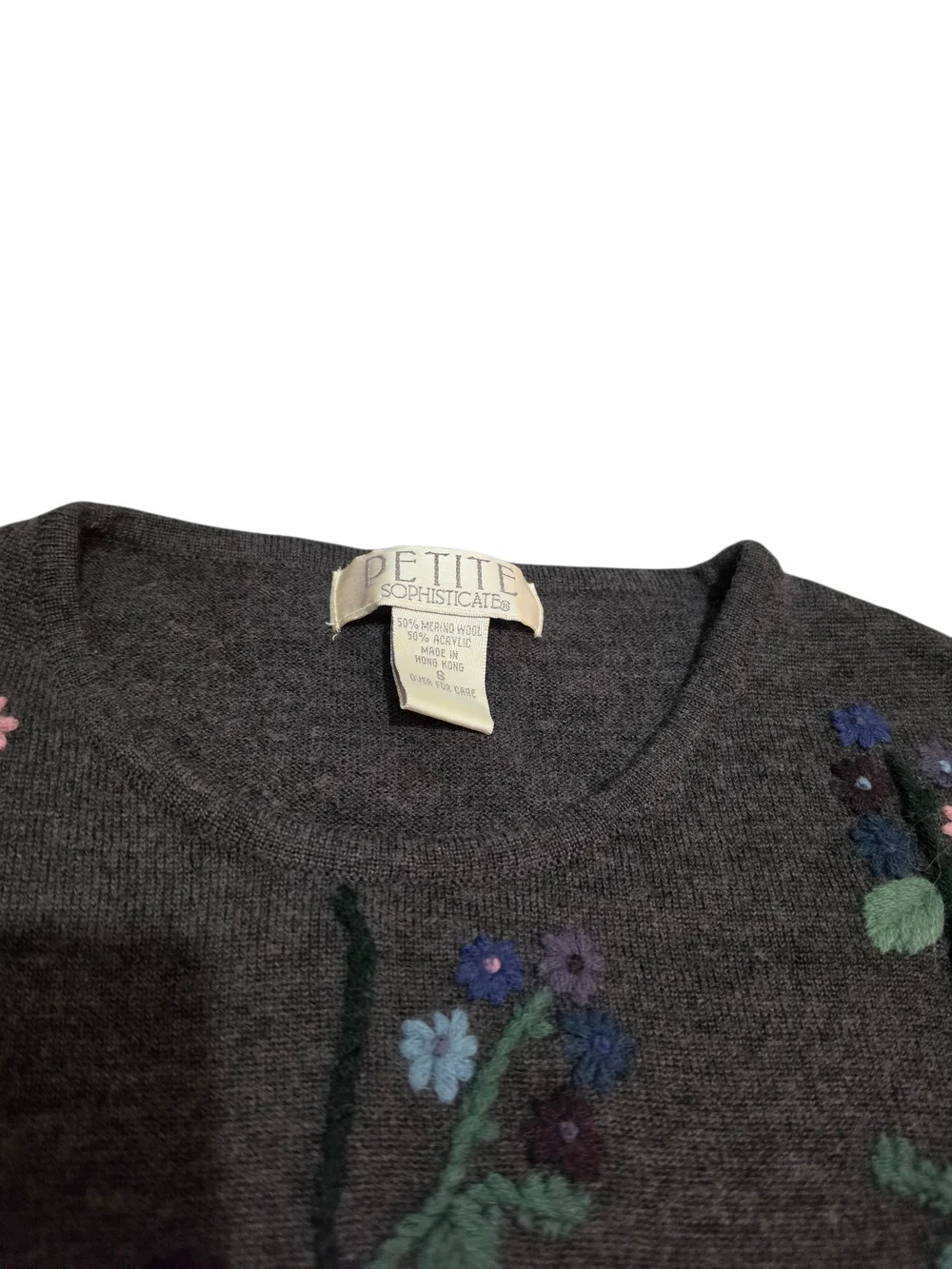 Vintage Petite Sophisticate Wool Blend 2 Piece Shirt Cardigan Set Ebroidered
